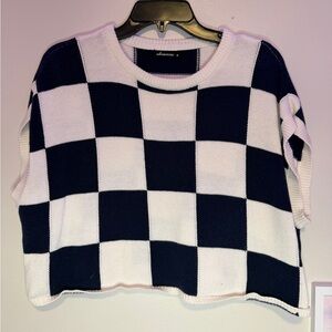 Olivaceous Navy and White Checker Knit Sweater